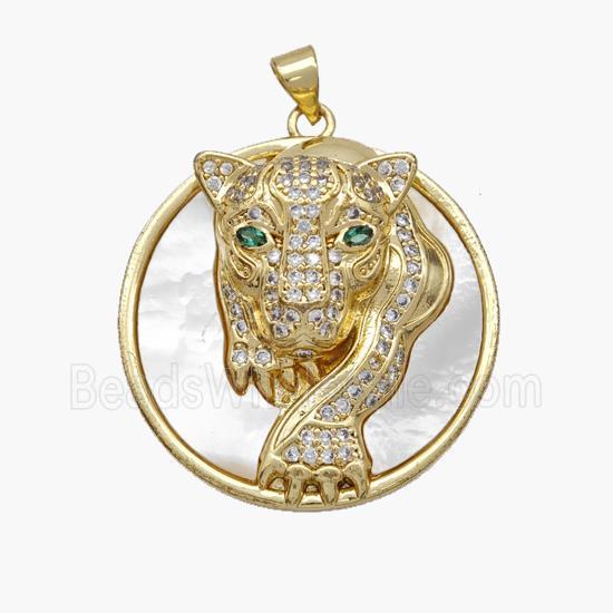 Copper Leopard Pendant Pave Shell Zirconia 18K Gold Plated