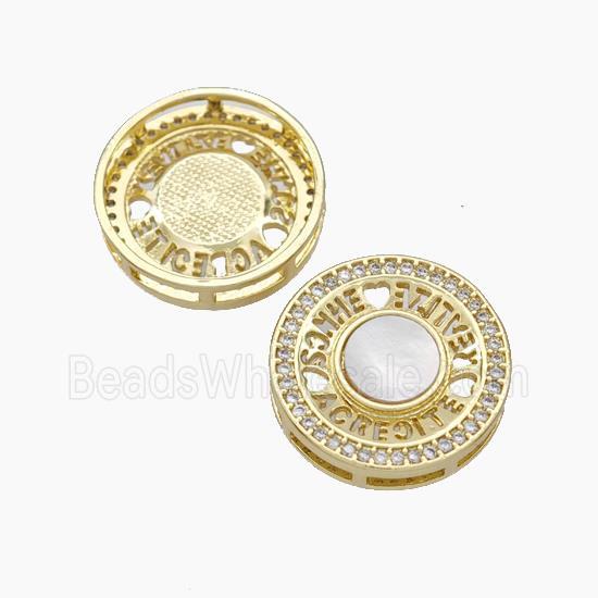 Copper Coin Pendant Pave Shell Zirconia 18K Gold Plated