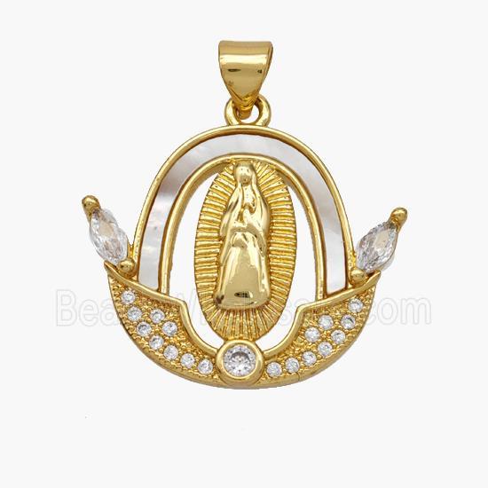 Copper Jesus Pendant Pave Shell Zirconia 18K Gold Plated