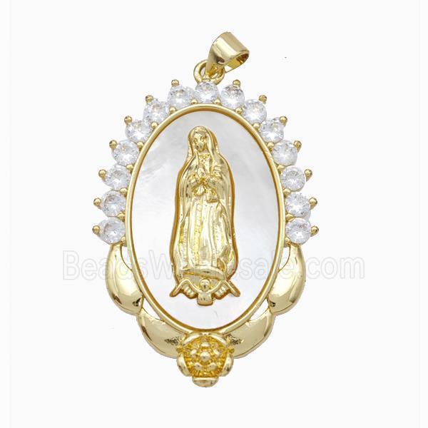 Copper Jesus Pendant Pave Shell Zirconia 18K Gold Plated