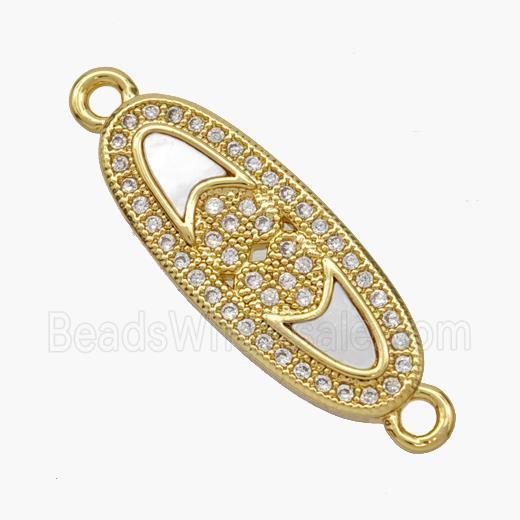 Copper Oval Connector Pave Shell Zirconia 18K Gold Plated
