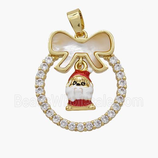 Christmas Snowman Copper Bow Pendant Pave Shell Zirconia Painted 18K Gold Plated