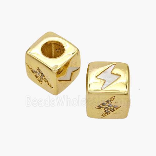 Copper Cube Beads Pave Shell Zirconia Lightning Large Hole 18K Gold Plated