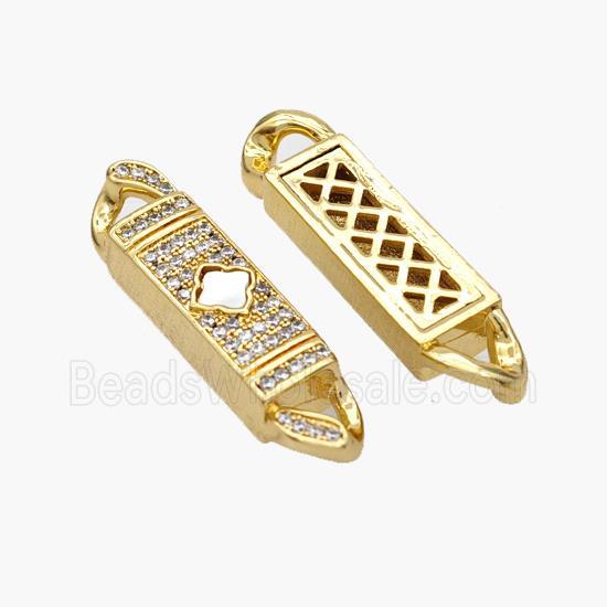 Copper Stick Connector Pave Shell Zirconia Clover 18K Gold Plated