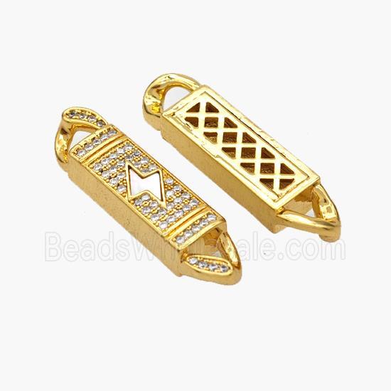 Copper Stick Connector Pave Shell Zirconia Lightning 18K Gold Plated