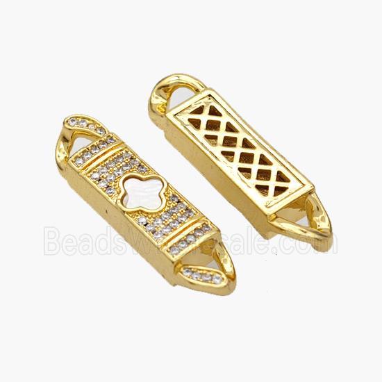 Copper Stick Connector Pave Shell Zirconia Clover 18K Gold Plated