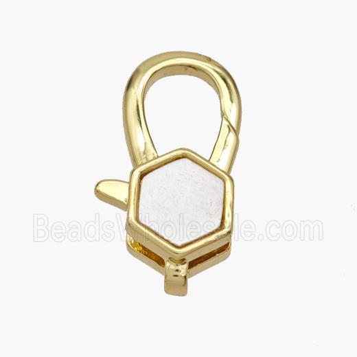 Copper Lobster Clasp Pave Shell Hexagon 18K Gold Plated