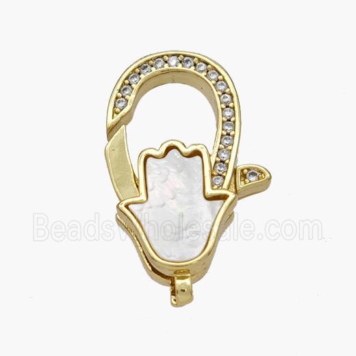 Copper Lobster Clasp Pave Shell Hamsahand 18K Gold Plated