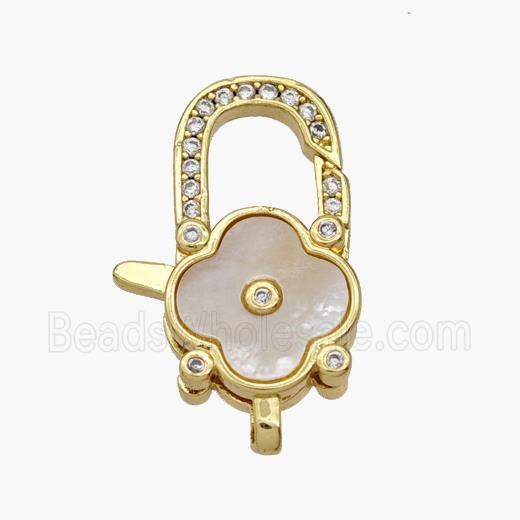 Copper Lobster Clasp Pave Shell Clover 18K Gold Plated