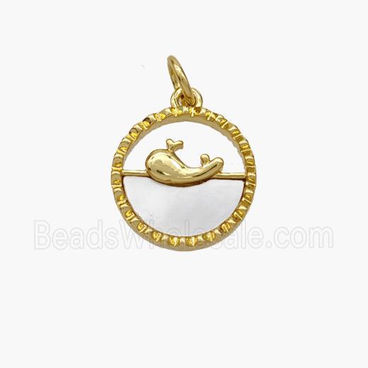 Copper Dolphin Pendant Pave Shell Gold Plated