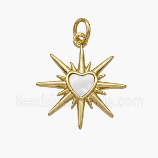 Copper Heart Star Pendant Pave Shell Gold Plated