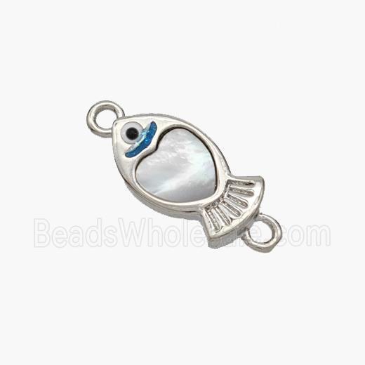 Copper Fish Connector Pave Shell Platinum Plated