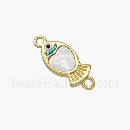 Copper Fish Connector Pave Shell Gold Plated