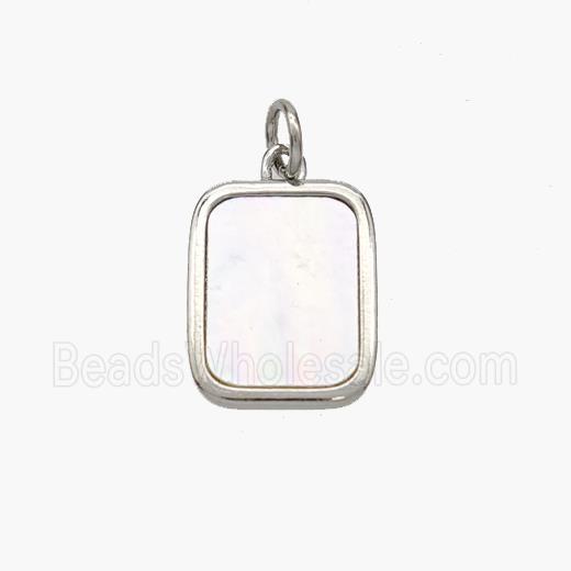 Copper Rectangle Pendant Pave Shell Platinum Plated