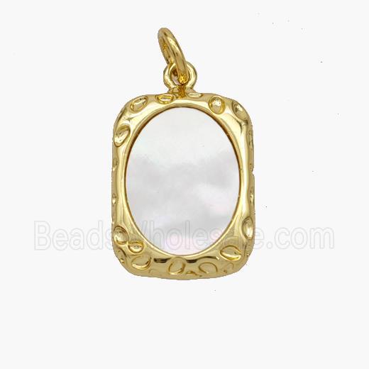 Copper Rectangle Pendant Pave Shell Oval Gold Plated