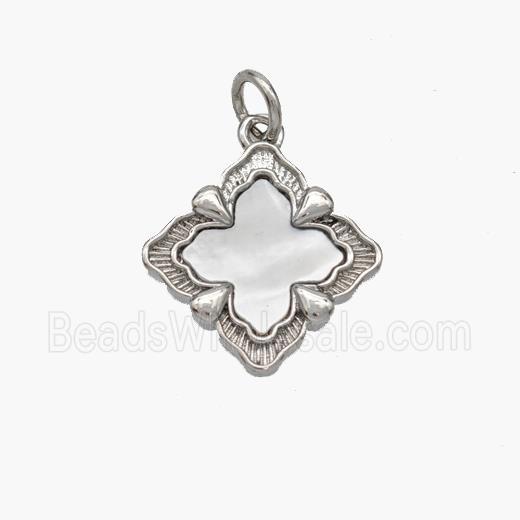 Copper Clover Pendant Pave Shell Platinum Plated