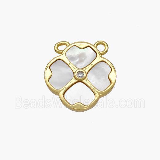 Copper Clover Pendant Pave Shell 2loops Gold Plated
