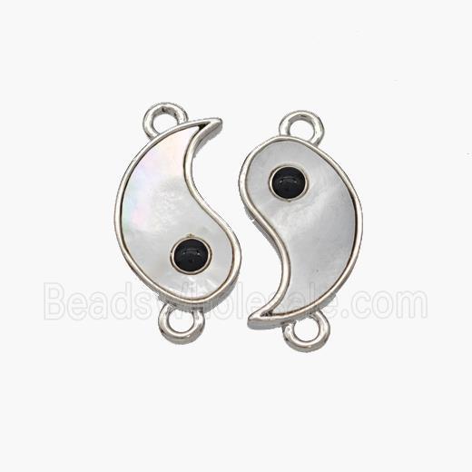 Copper Taichi Connector Pave Shell Yinyang Platinum Plated