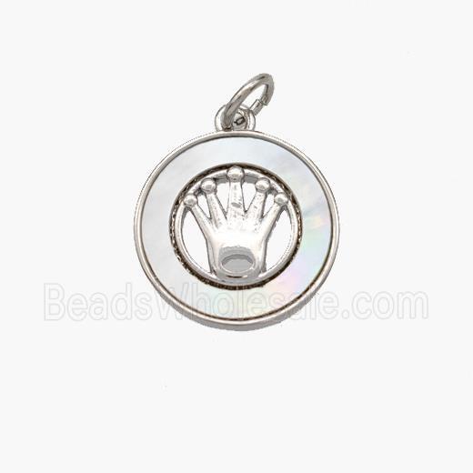 Copper Crown Pendant Pave Shell Platinum Plated