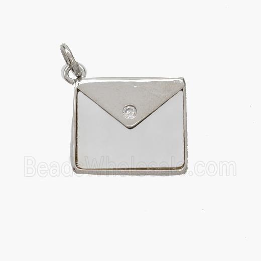 Copper Envelope Pendant Pave Shell Mailer Platinum Plated