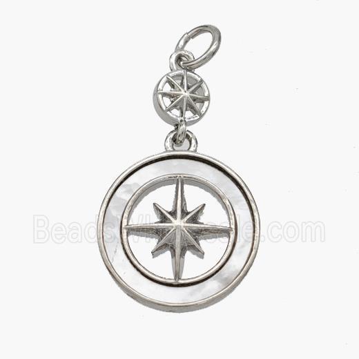 Copper Compass Pendant Pave Shell Platinum Plated