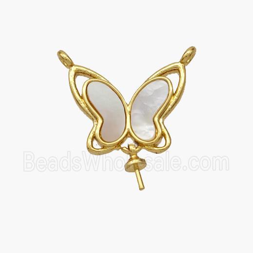 Copper Butterfly Pendant Pave Shell 2loops Gold Plated
