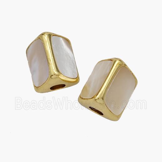 Copper Tri-Tube Beads Pave Shell Gold Plated