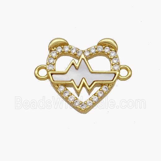 Copper Heart Connector Pave Shell Zirconia Electrocardiogram 18K Gold Plated