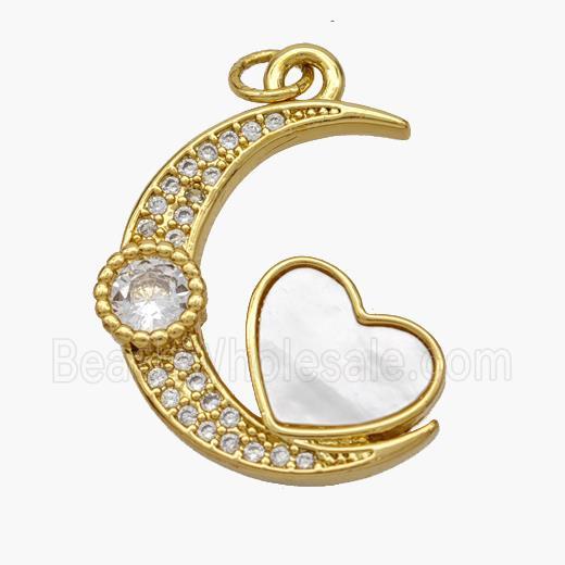 Copper Moon Heart Pendant Pave Shell Zirconia 18K Gold Plated