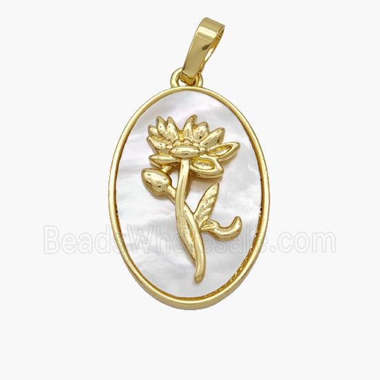 Copper Flower Pendant Pave Shell Zirconia 18K Gold Plated