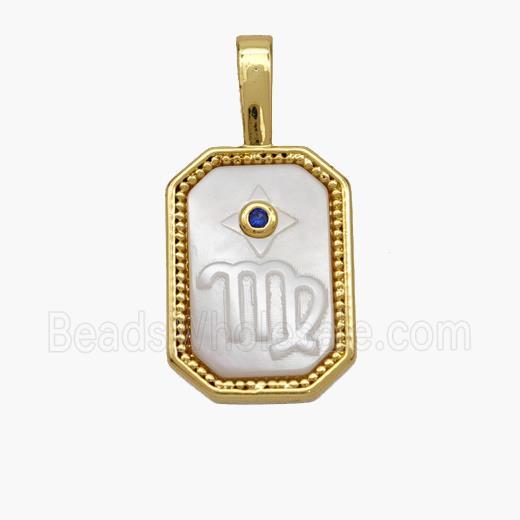 Copper Rectangle Pendant Pave Shell Zodiac Virgo 18K Gold Plated