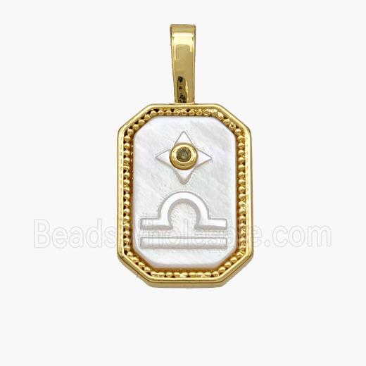 Copper Rectangle Pendant Pave Shell Zodiac Libra 18K Gold Plated
