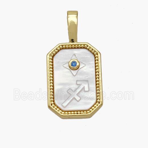 Copper Rectangle Pendant Pave Shell Zodiac Sagittarius 18K Gold Plated