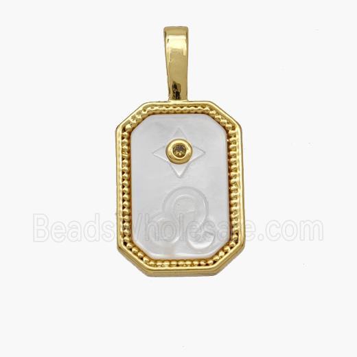 Copper Rectangle Pendant Pave Shell Zodiac Capricorn 18K Gold Plated