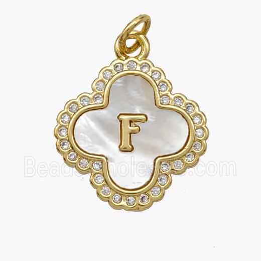 Copper Clover Pendant Pave Shell Zirconia Letter-F 18K Gold Plated
