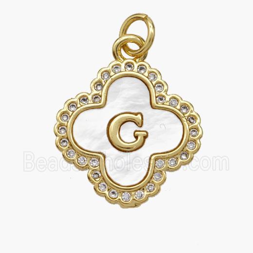 Copper Clover Pendant Pave Shell Zirconia Letter-G 18K Gold Plated