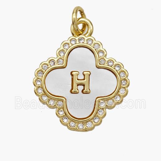 Copper Clover Pendant Pave Shell Zirconia Letter-H 18K Gold Plated