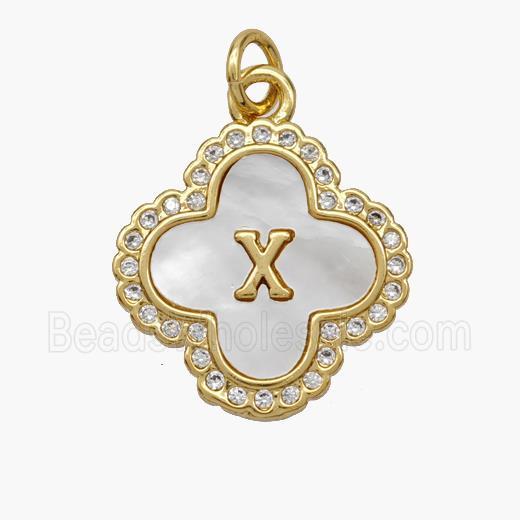 Copper Clover Pendant Pave Shell Zirconia Letter-X 18K Gold Plated