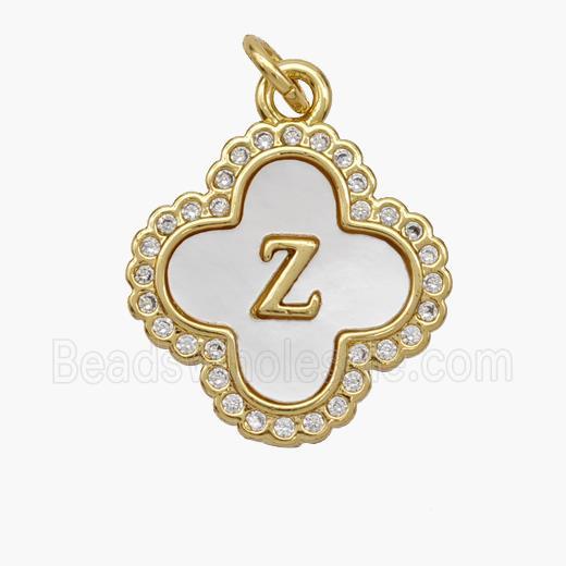 Copper Clover Pendant Pave Shell Zirconia Letter-Z 18K Gold Plated
