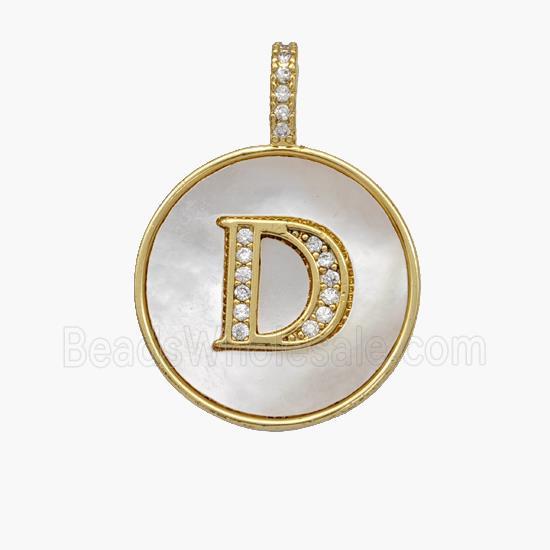 Copper Letter-D Pendant Pave Shell Zirconia Circle 18K Gold Plated