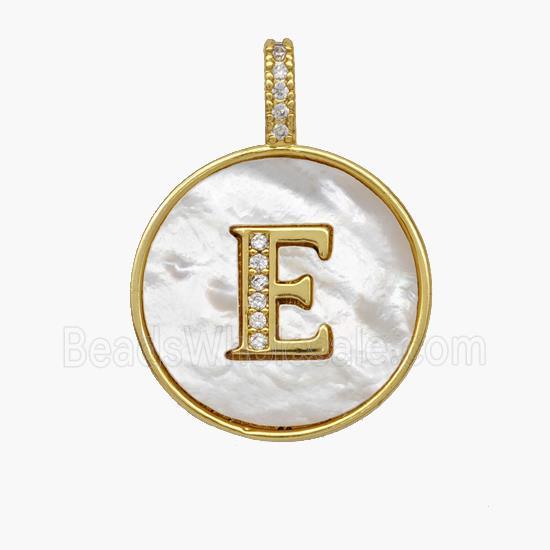 Copper Letter-E Pendant Pave Shell Zirconia Circle 18K Gold Plated