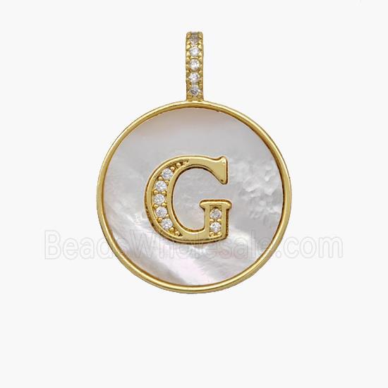 Copper Letter-G Pendant Pave Shell Zirconia Circle 18K Gold Plated