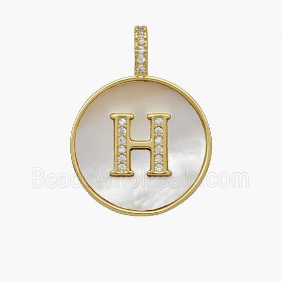 Copper Letter-H Pendant Pave Shell Zirconia Circle 18K Gold Plated