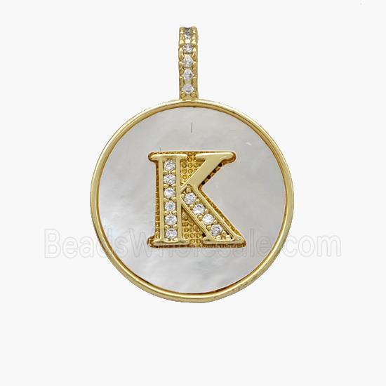 Copper Letter-K Pendant Pave Shell Zirconia Circle 18K Gold Plated