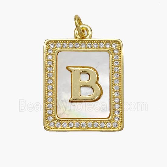 Copper Letter-B Pendant Pave Shell Zirconia Rectangle 18K Gold Plated