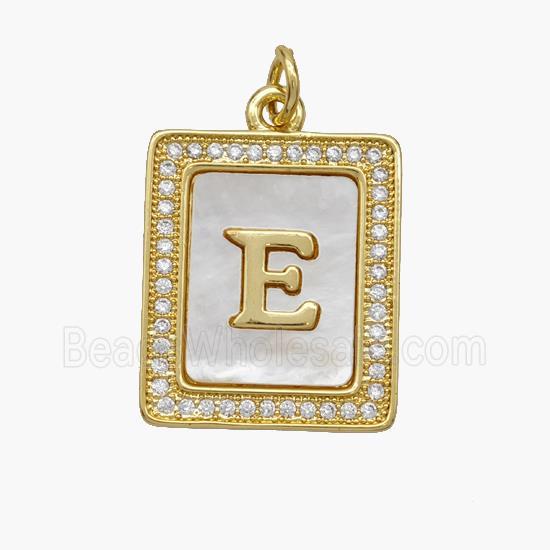Copper Letter-D Pendant Pave Shell Zirconia Rectangle 18K Gold Plated