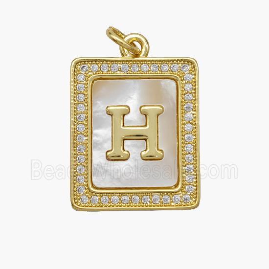 Copper Letter-H Pendant Pave Shell Zirconia Rectangle 18K Gold Plated