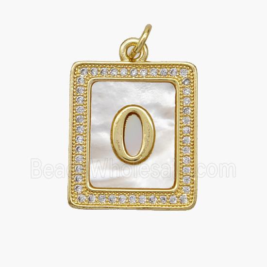 Copper Letter-O Pendant Pave Shell Zirconia Rectangle 18K Gold Plated