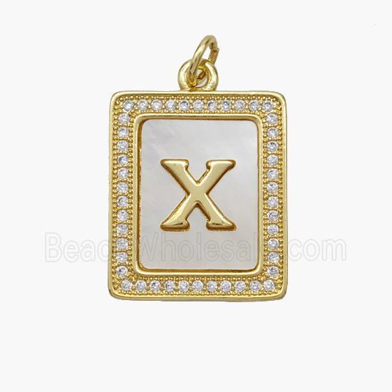 Copper Letter-X Pendant Pave Shell Zirconia Rectangle 18K Gold Plated