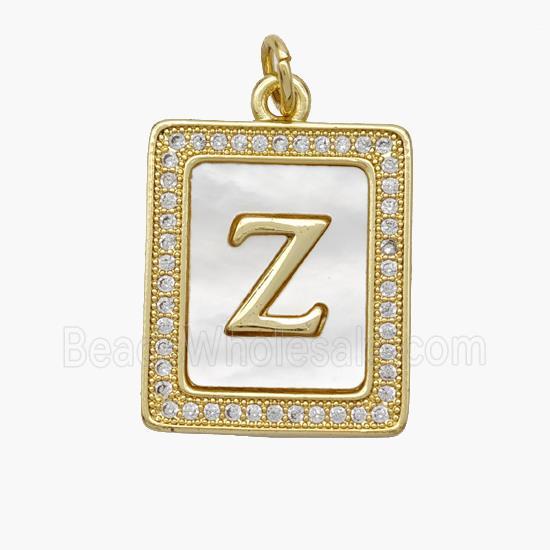 Copper Letter-Z Pendant Pave Shell Zirconia Rectangle 18K Gold Plated